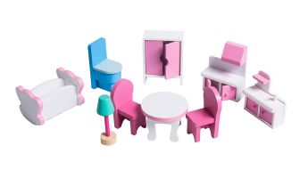 Thumbnail Modern 3 storey Dolls House complete with 9 items of furniture